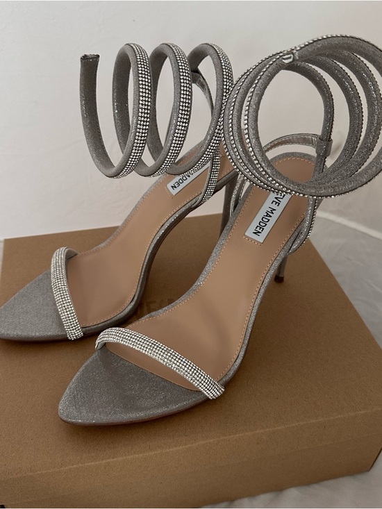 Steve Madden Shoes - Steve Madden Bali Rhinestone Silver Spiral Wrap Stiletto Heels Size 11 New
